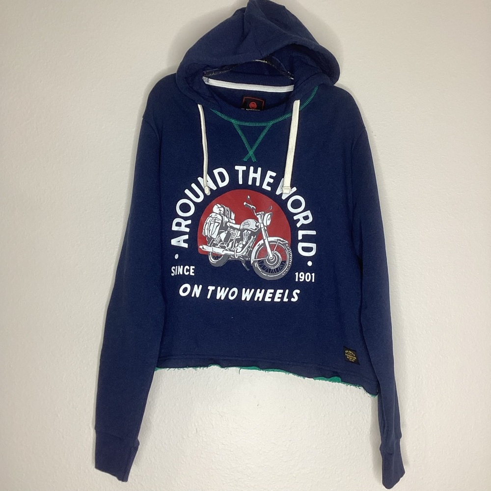 Royal Enfield Around The World Motorcycle Hoodie Sweatshirt Cropped NWT 2X